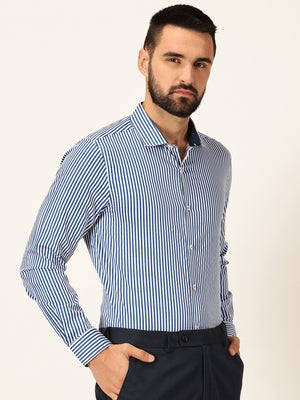 Thomas Scott Men Premium Striped Spread Collar Long Sleeves Formal Shirt