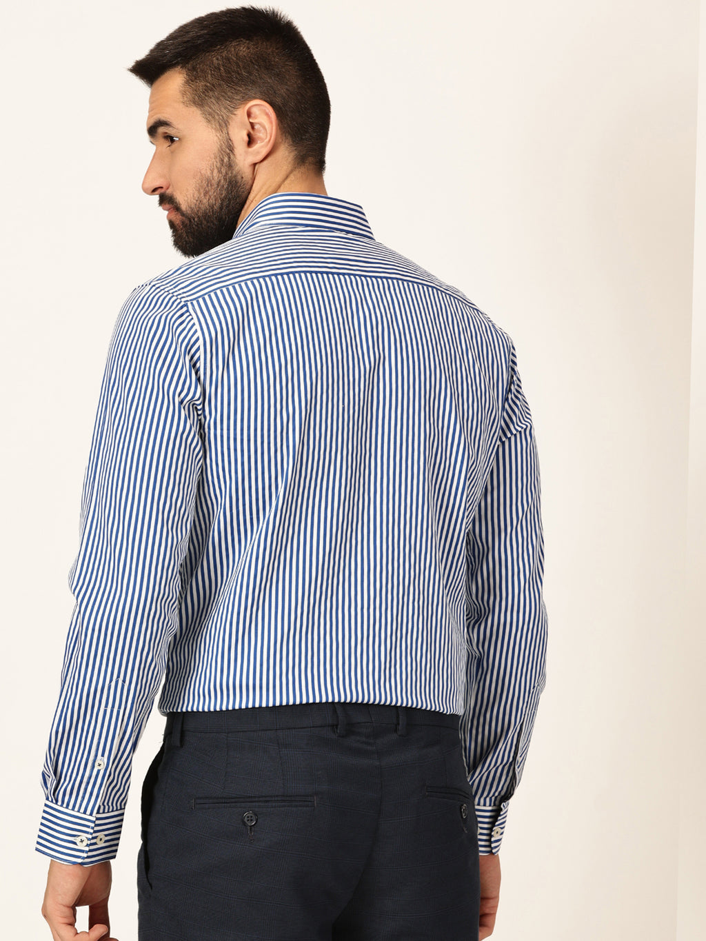Thomas Scott Men Premium Striped Spread Collar Long Sleeves Formal Shirt