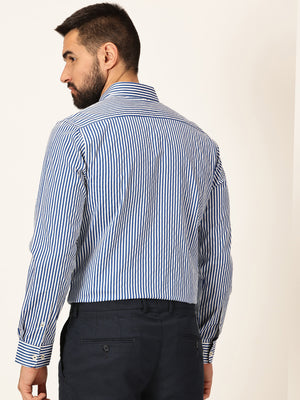 Thomas Scott Men Premium Striped Spread Collar Long Sleeves Formal Shirt