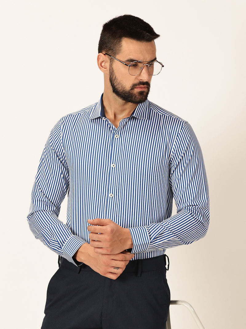 Thomas Scott Men Premium Striped Spread Collar Long Sleeves Formal Shirt