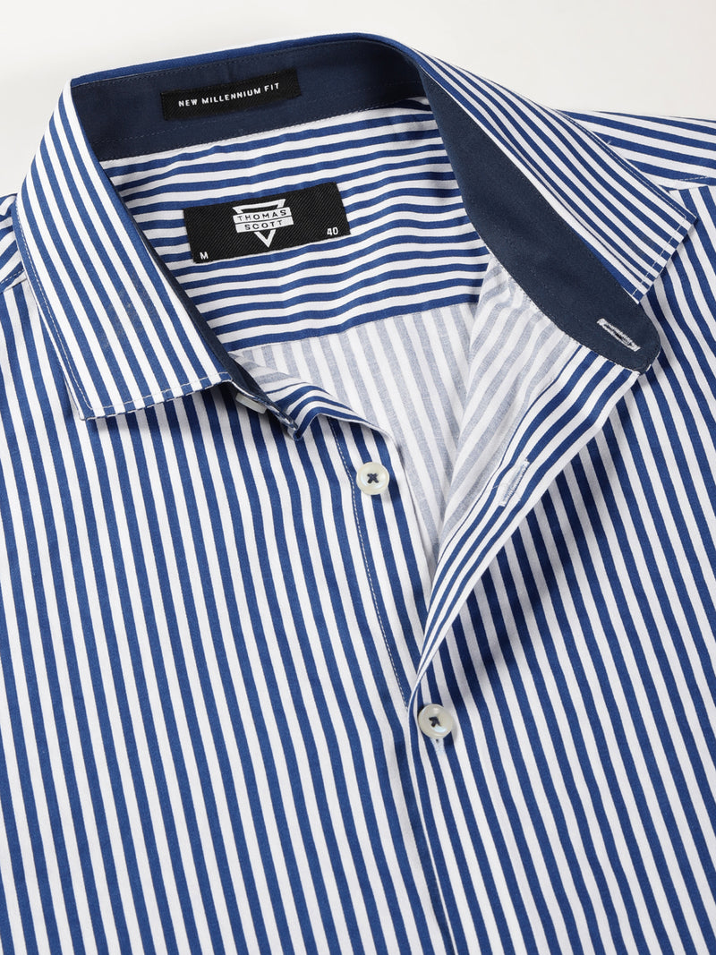 Thomas Scott Men Premium Striped Spread Collar Long Sleeves Formal Shirt