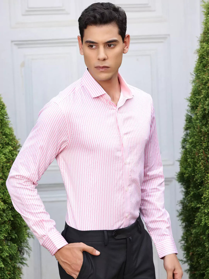 Thomas Scott Men Vertical Striped Premium Cotton Opaque Formal Shirt