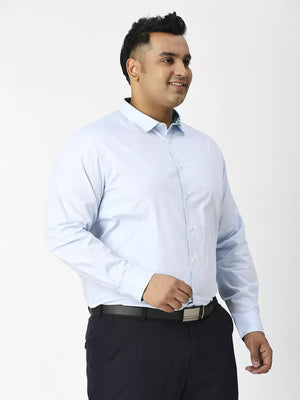 Light Blue Plus Size Opaque Cotton Formal Shirt For Men