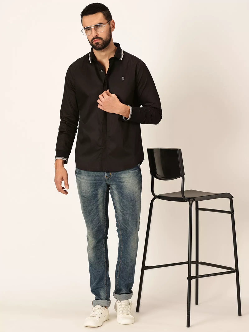 Thomas Scott Men Premium Spread Collar Long Sleeves Casual Shirt