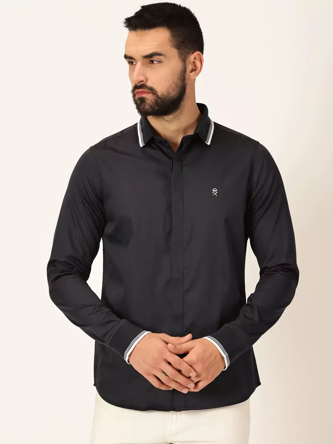 Thomas Scott Men Premium Spread Collar Long Sleeves Casual Shirt