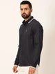 Navy Premium Spread Collar Long Sleeves Casual Shirt For Men