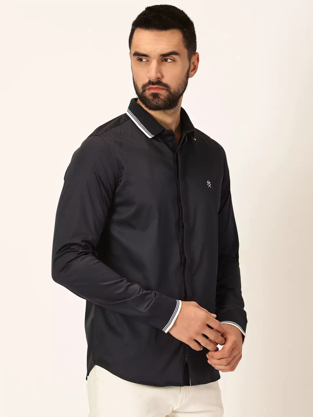 Thomas Scott Men Premium Spread Collar Long Sleeves Casual Shirt