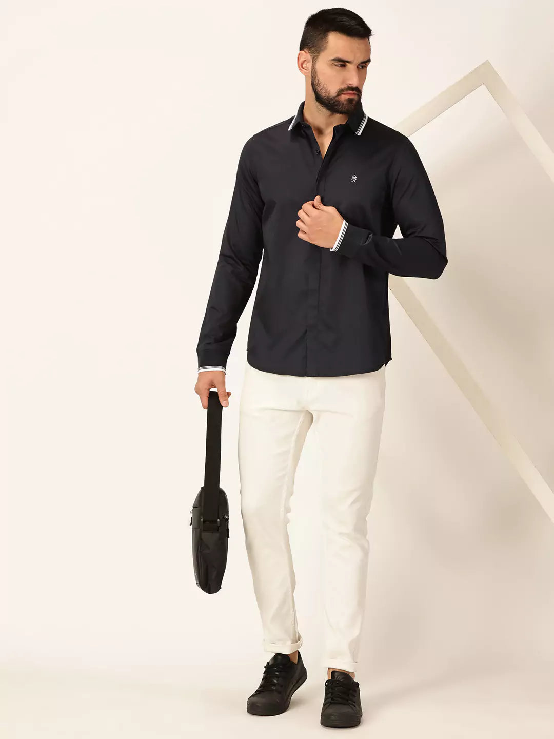 Thomas Scott Men Premium Spread Collar Long Sleeves Casual Shirt