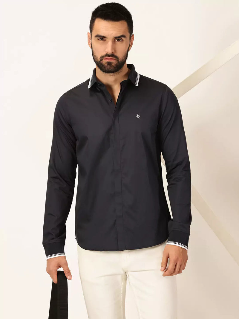 Thomas Scott Men Premium Spread Collar Long Sleeves Casual Shirt