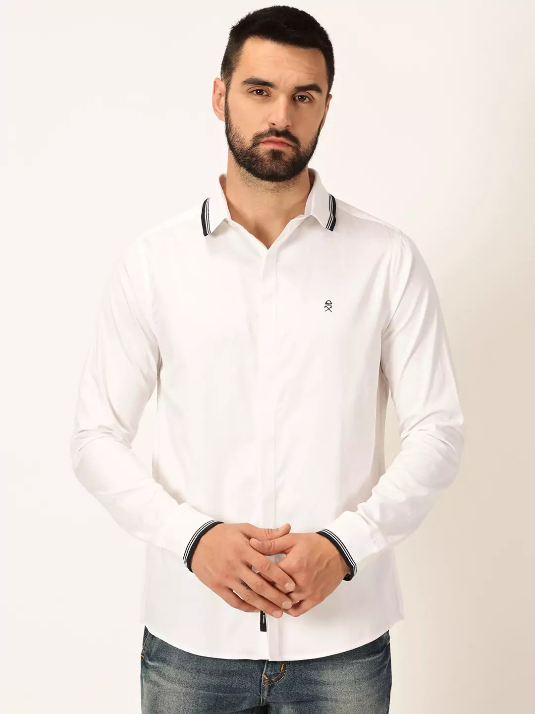 Thomas Scott Men Premium Spread Collar Long Sleeves Casual Shirt