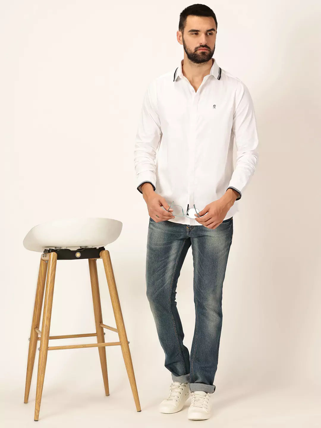 Thomas Scott Men Premium Spread Collar Long Sleeves Casual Shirt