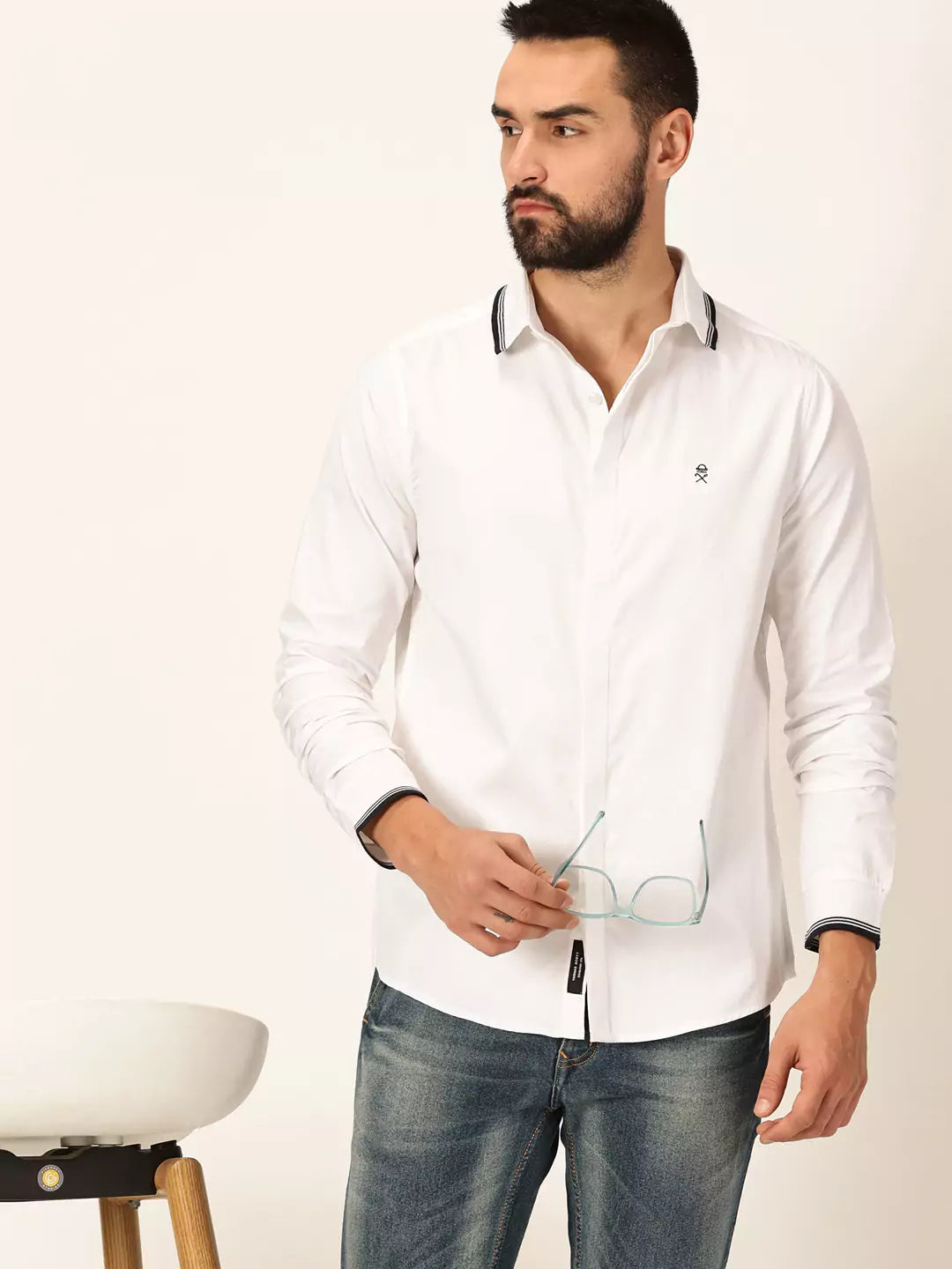 Thomas Scott Men Premium Spread Collar Long Sleeves Casual Shirt
