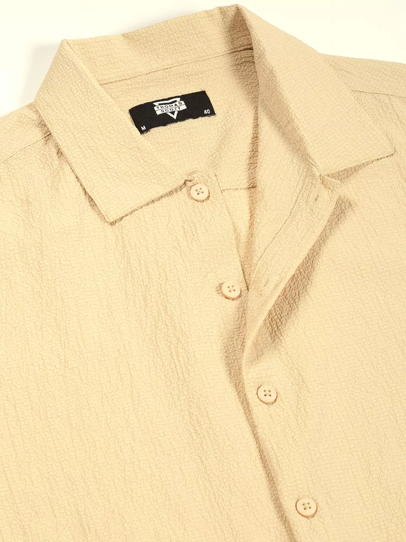 Thomas Scott Men Premium Spread Collar Textured Cotton Casual Shirt