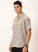 Grey Premium Slim Fit Self Design Textured Cuban Collar Seersucker Casual Shirt For Men
