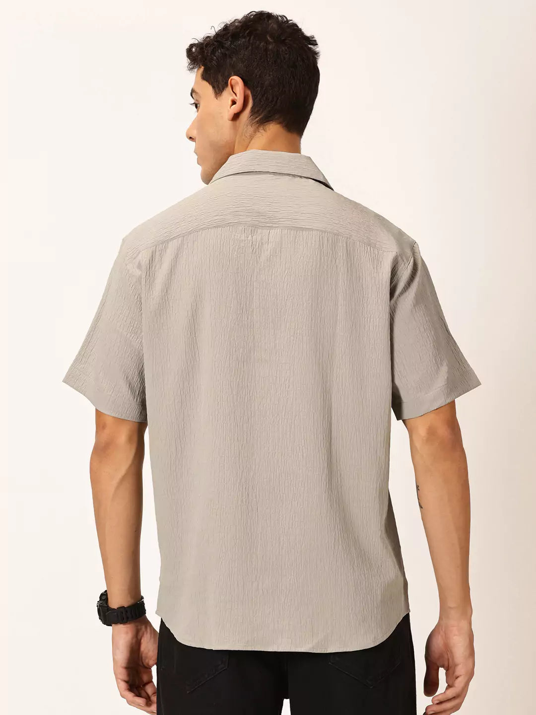 Thomas Scott Men Premium Slim Fit Self Design Textured Cuban Collar Seersucker Casual Shirt