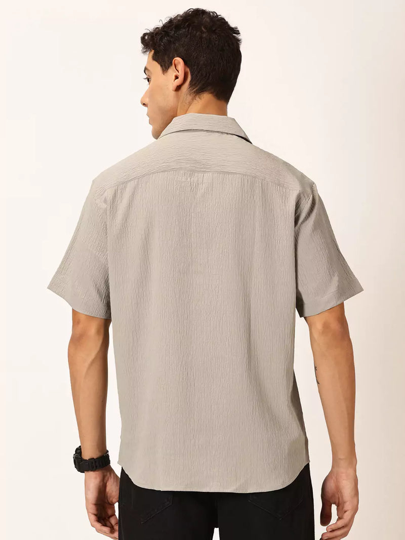 Thomas Scott Men Premium Slim Fit Self Design Textured Cuban Collar Seersucker Casual Shirt