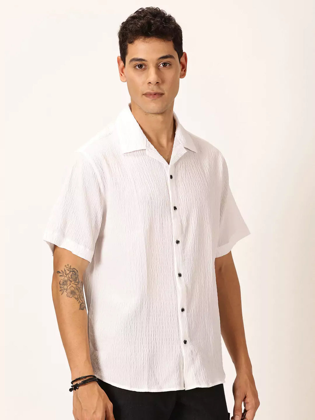Thomas Scott Men Premium Slim Fit Self Design Textured Cuban Collar Seersucker Casual Shirt