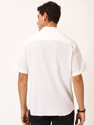 Thomas Scott Men Premium Slim Fit Self Design Textured Cuban Collar Seersucker Casual Shirt