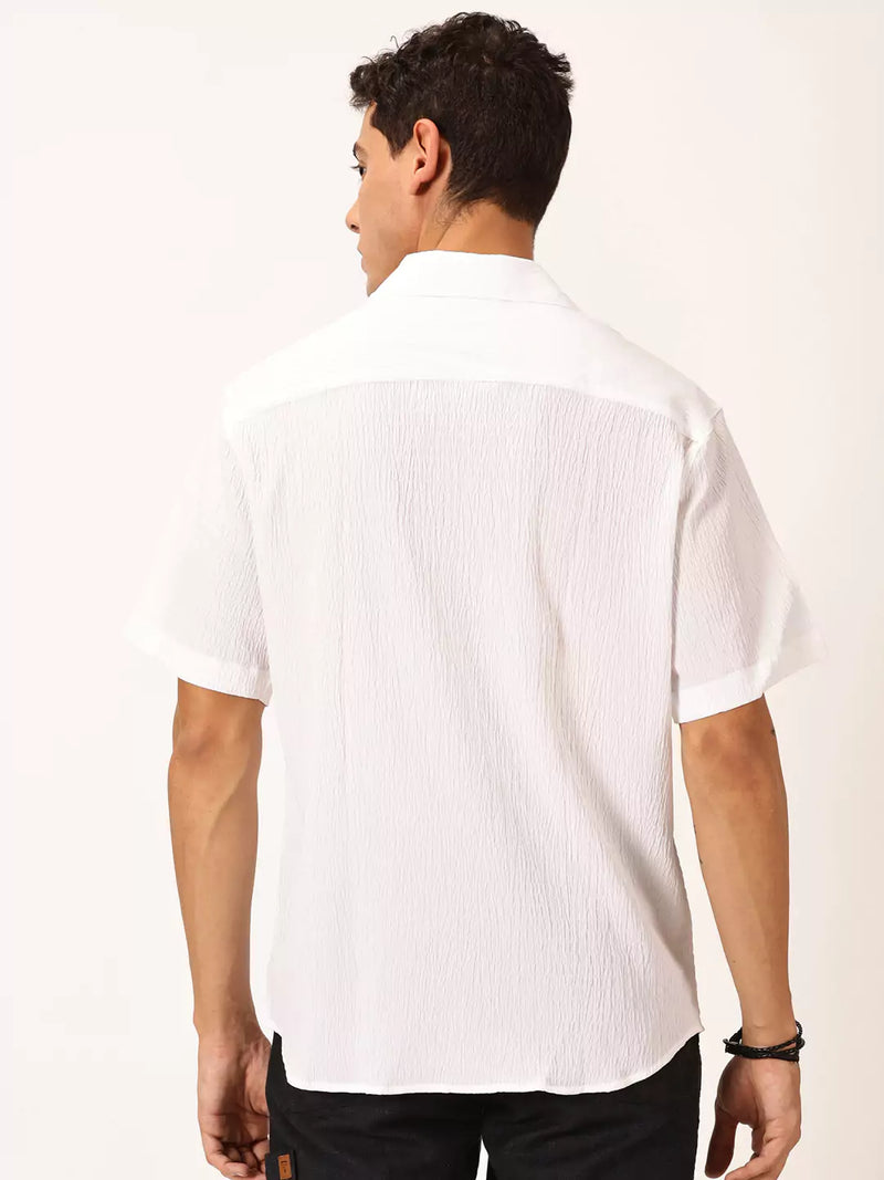 Thomas Scott Men Premium Slim Fit Self Design Textured Cuban Collar Seersucker Casual Shirt