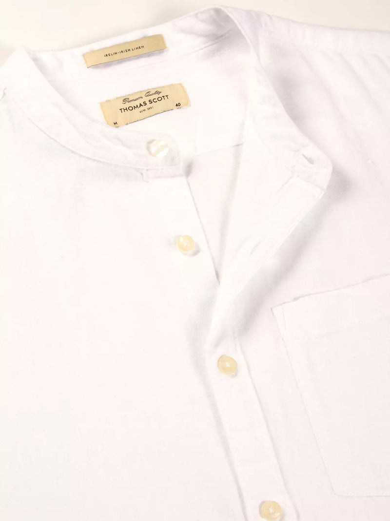 Thomas Scott Men Premium Cotton Linen Slim Fit Opaque Casual Shirt
