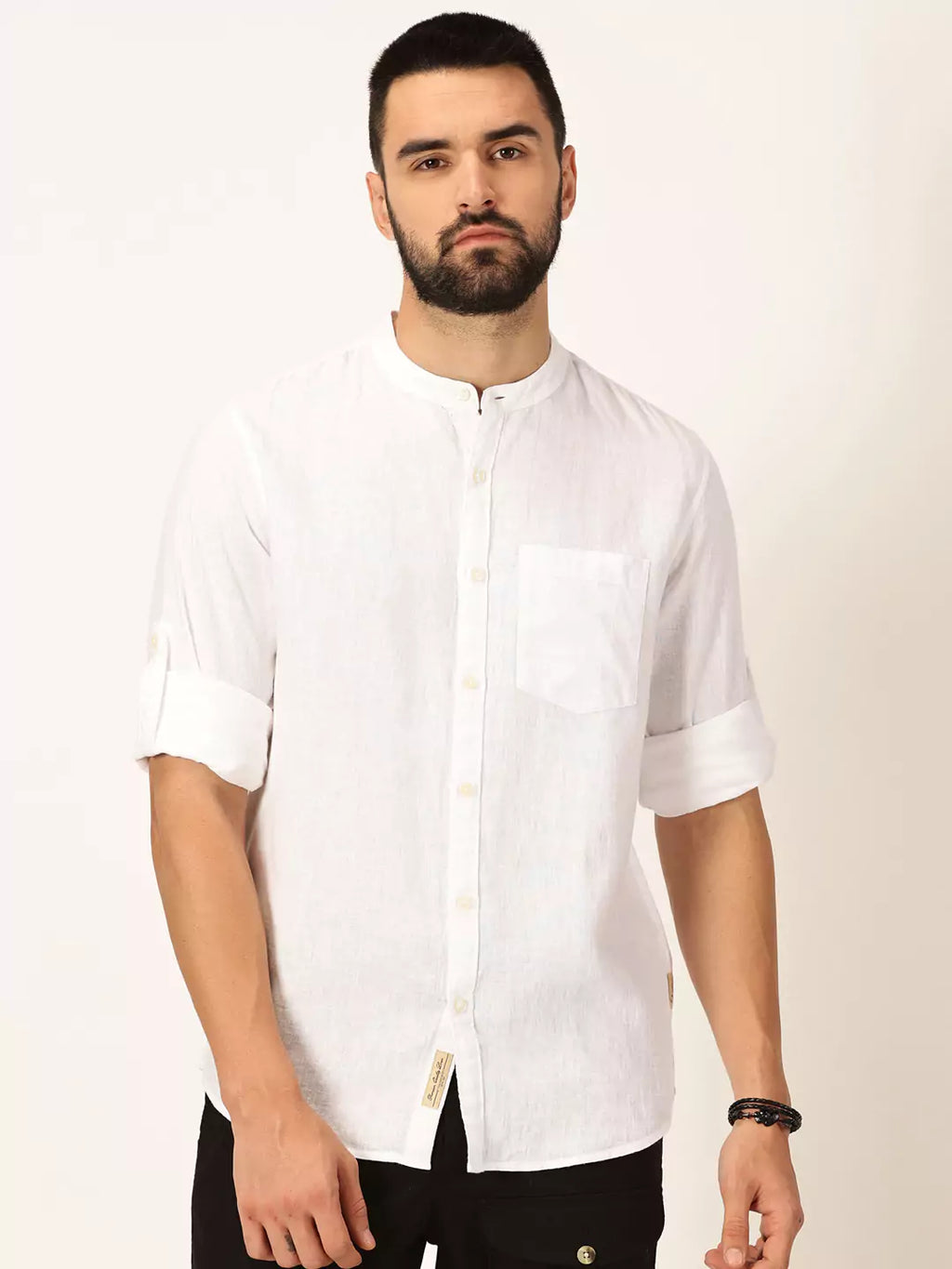 Thomas Scott Men Premium Cotton Linen Slim Fit Opaque Casual Shirt