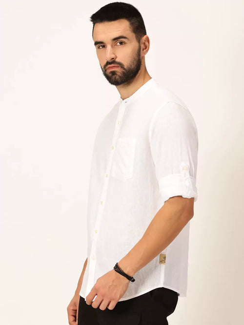 Thomas Scott Men Premium Cotton Linen Slim Fit Opaque Casual Shirt