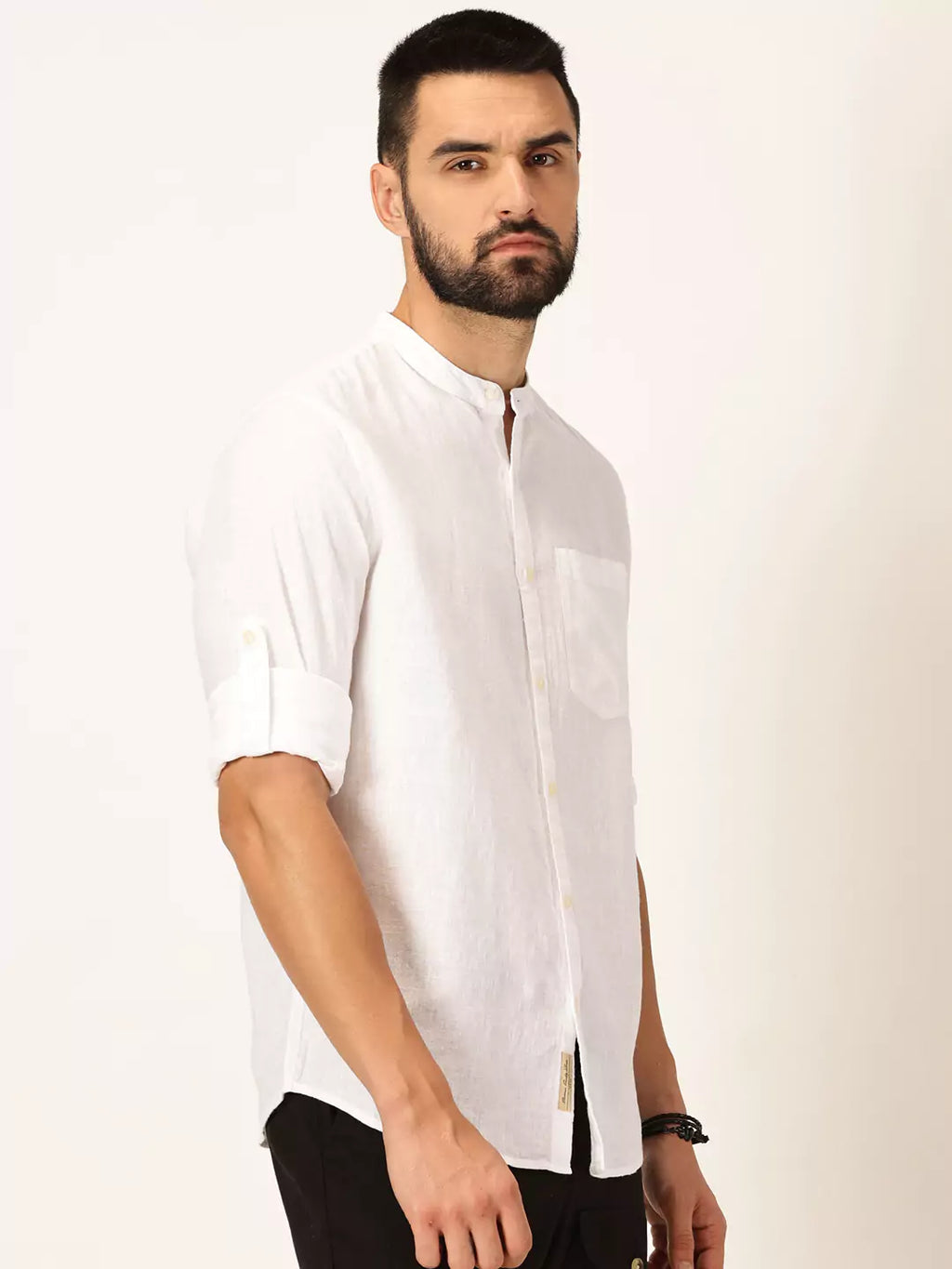 Thomas Scott Men Premium Cotton Linen Slim Fit Opaque Casual Shirt