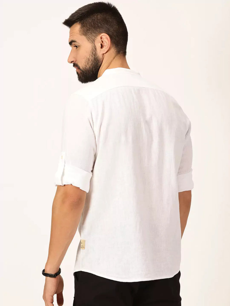 Thomas Scott Men Premium Cotton Linen Slim Fit Opaque Casual Shirt