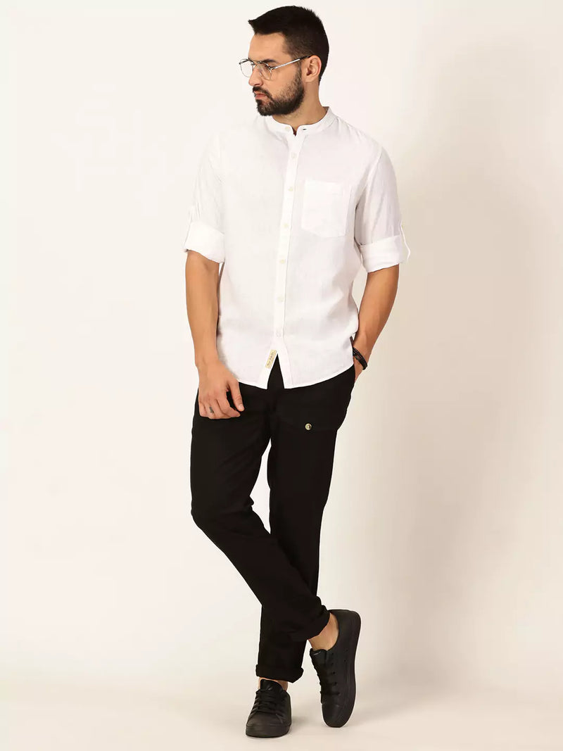 Thomas Scott Men Premium Cotton Linen Slim Fit Opaque Casual Shirt