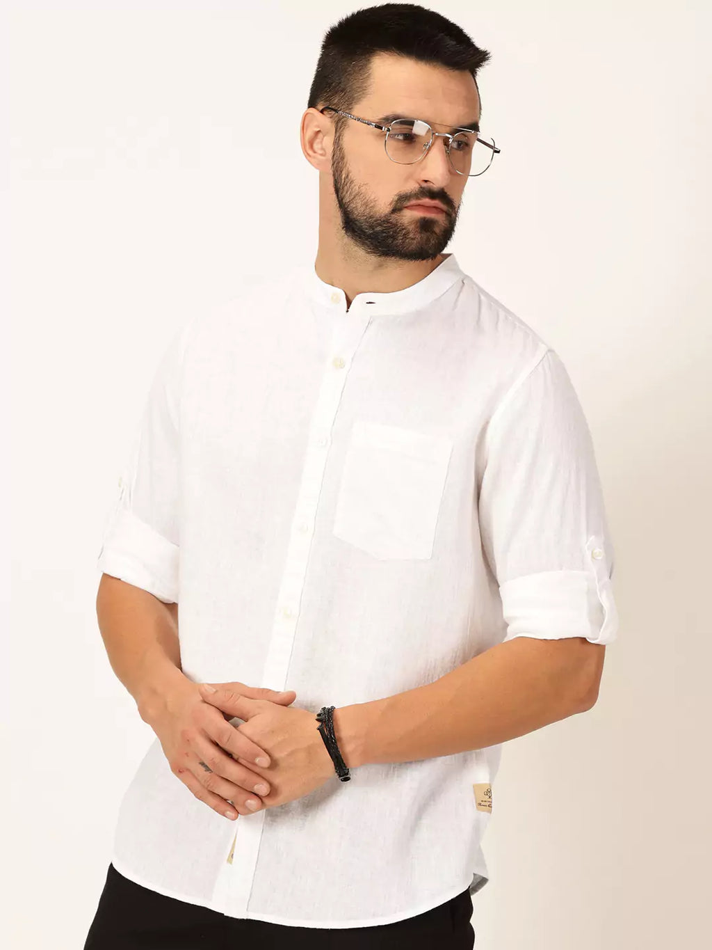 Thomas Scott Men Premium Cotton Linen Slim Fit Opaque Casual Shirt