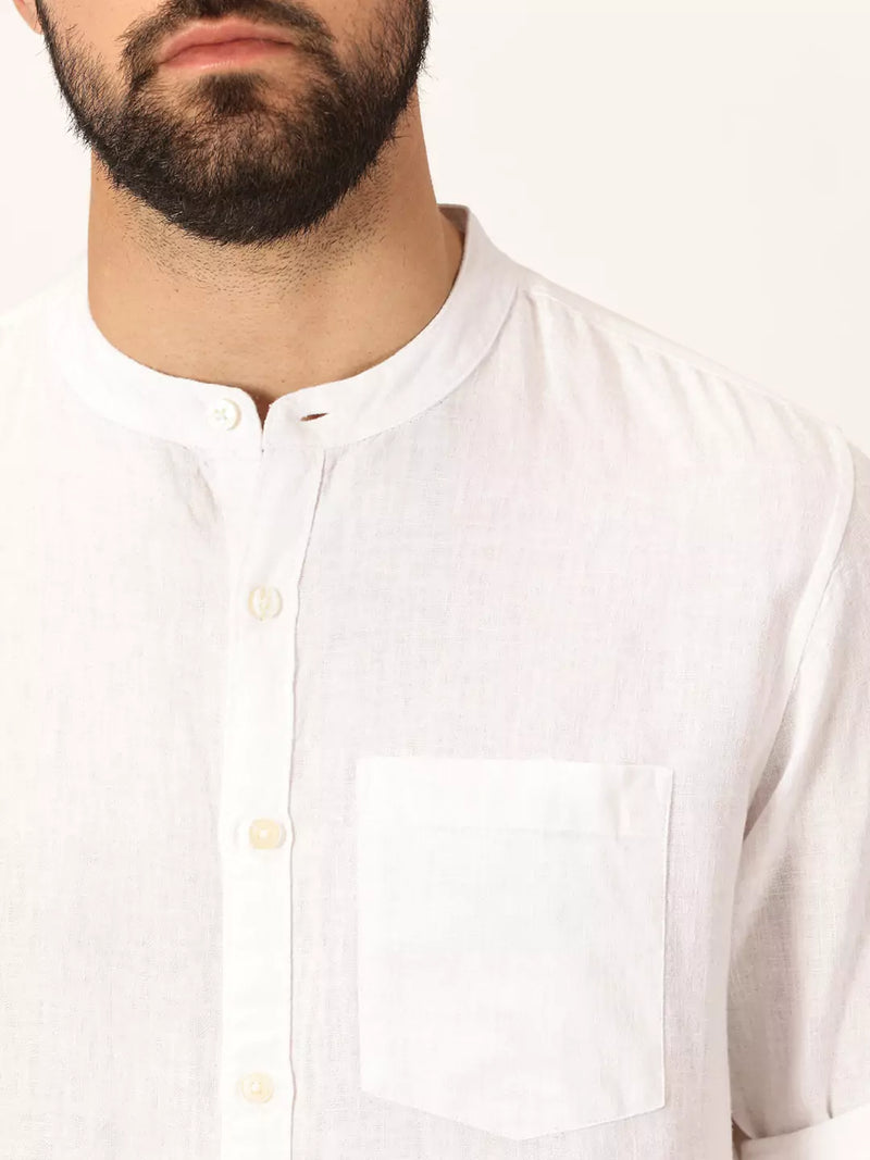 Thomas Scott Men Premium Cotton Linen Slim Fit Opaque Casual Shirt