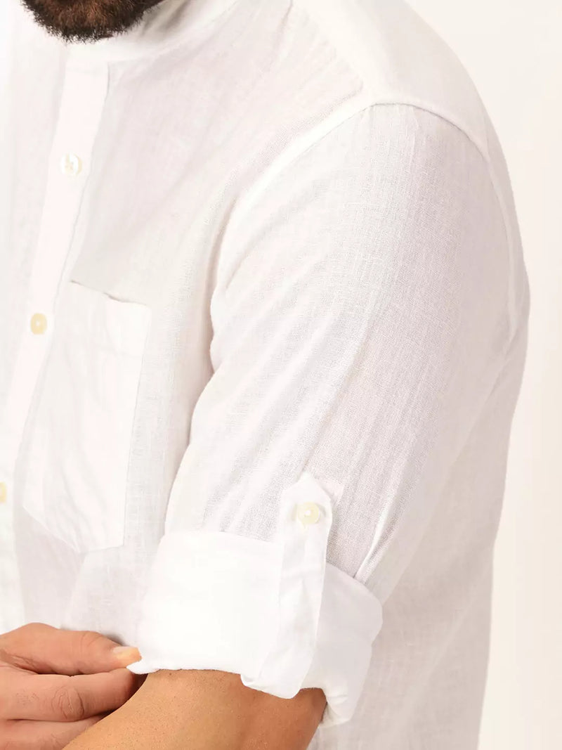 Thomas Scott Men Premium Cotton Linen Slim Fit Opaque Casual Shirt