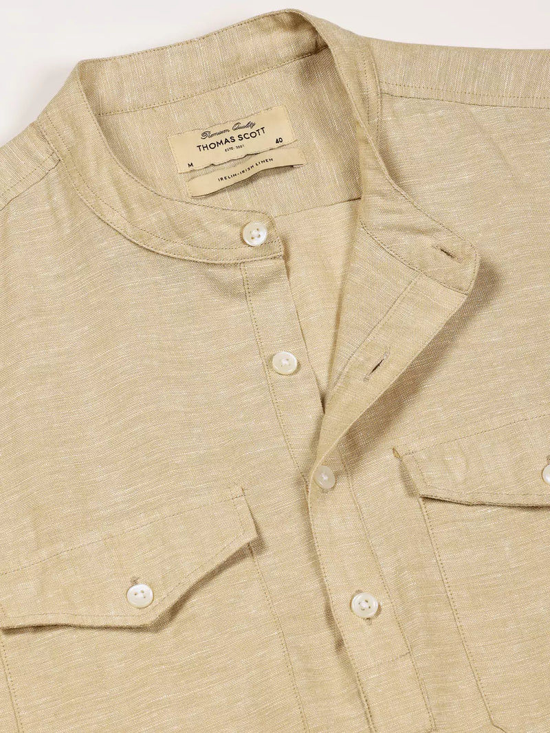 Thomas Scott Men Premium Cotton Linen Slim Fit Opaque Casual Shirt