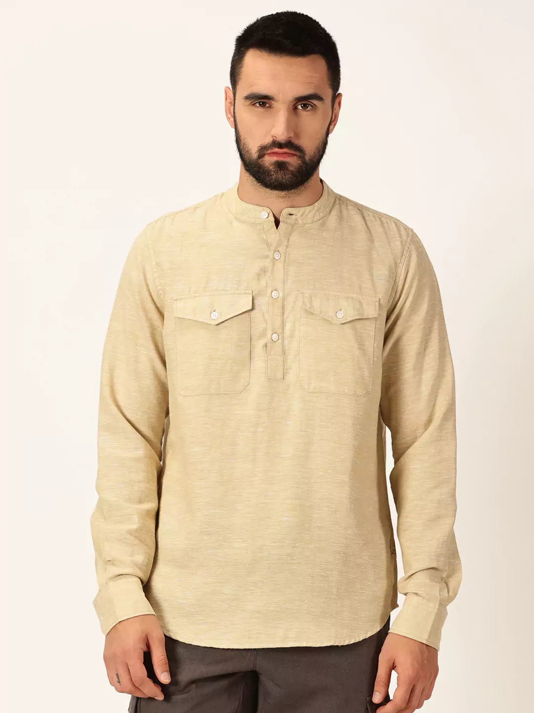 Thomas Scott Men Premium Cotton Linen Slim Fit Opaque Casual Shirt