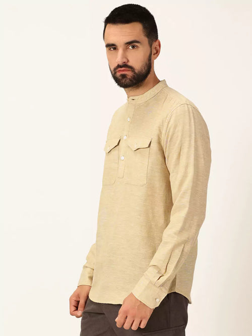 Thomas Scott Men Premium Cotton Linen Slim Fit Opaque Casual Shirt