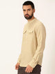 Khaki Premium Cotton Linen Slim Fit Opaque Casual Shirt For Men