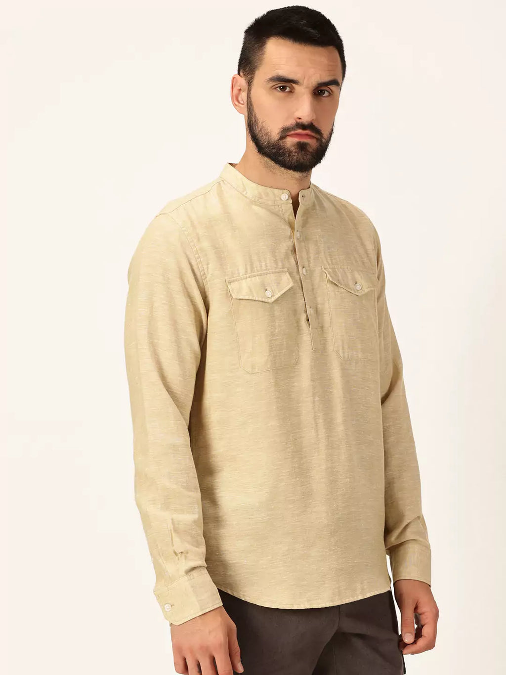 Thomas Scott Men Premium Cotton Linen Slim Fit Opaque Casual Shirt