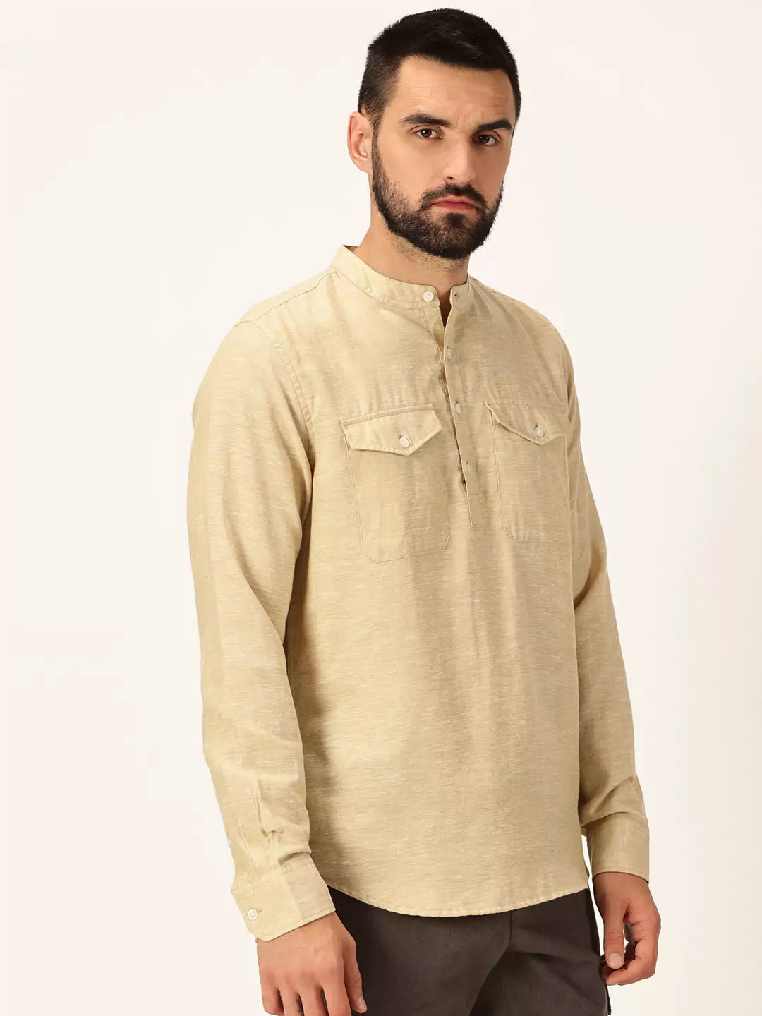 Thomas Scott Men Premium Cotton Linen Slim Fit Opaque Casual Shirt
