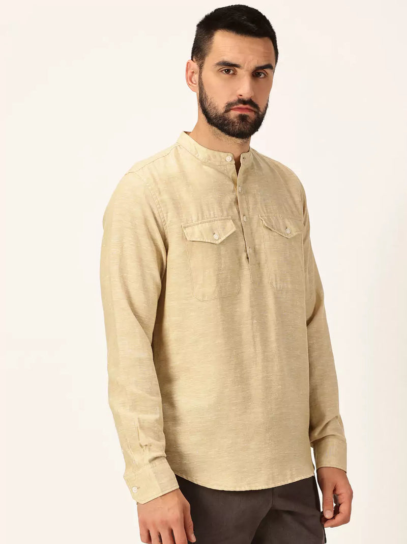 Thomas Scott Men Premium Cotton Linen Slim Fit Opaque Casual Shirt