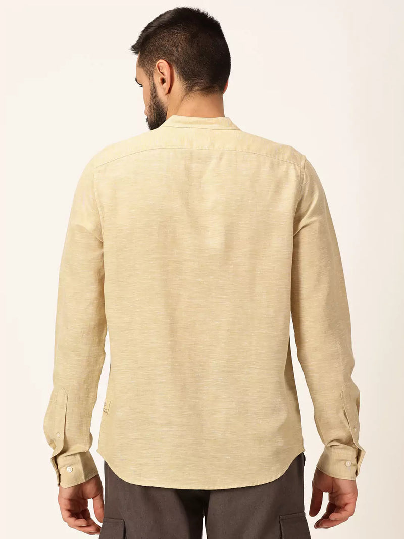 Thomas Scott Men Premium Cotton Linen Slim Fit Opaque Casual Shirt