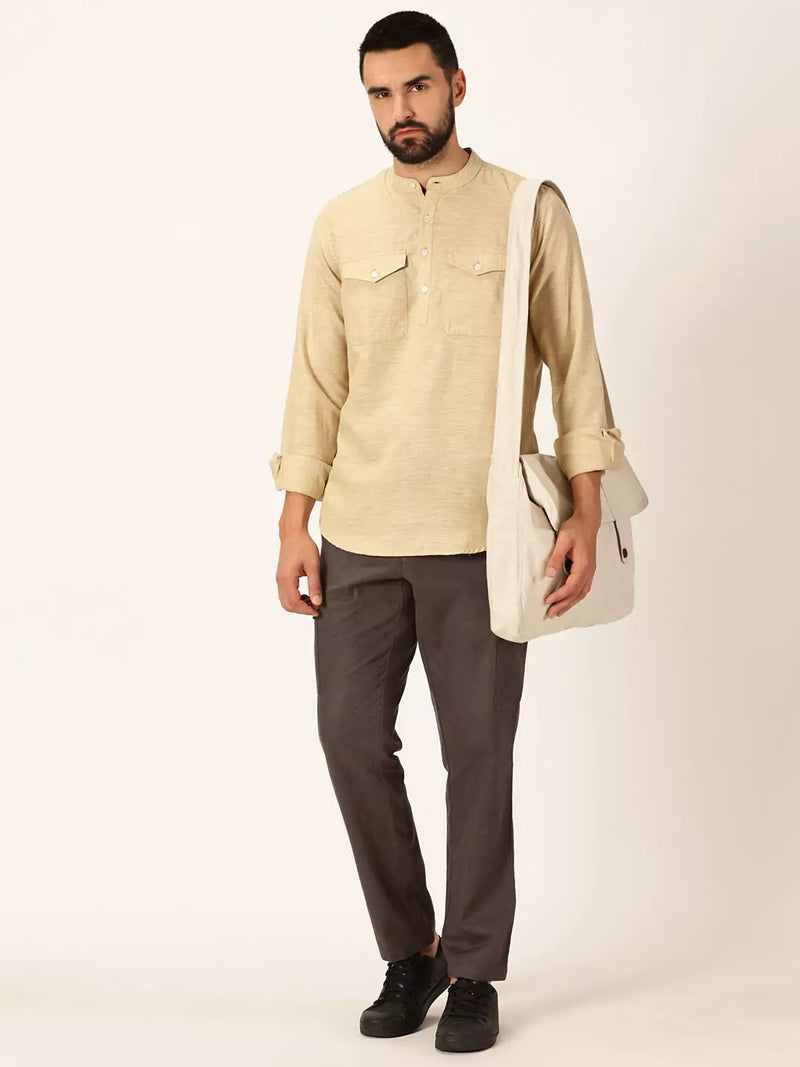Thomas Scott Men Premium Cotton Linen Slim Fit Opaque Casual Shirt