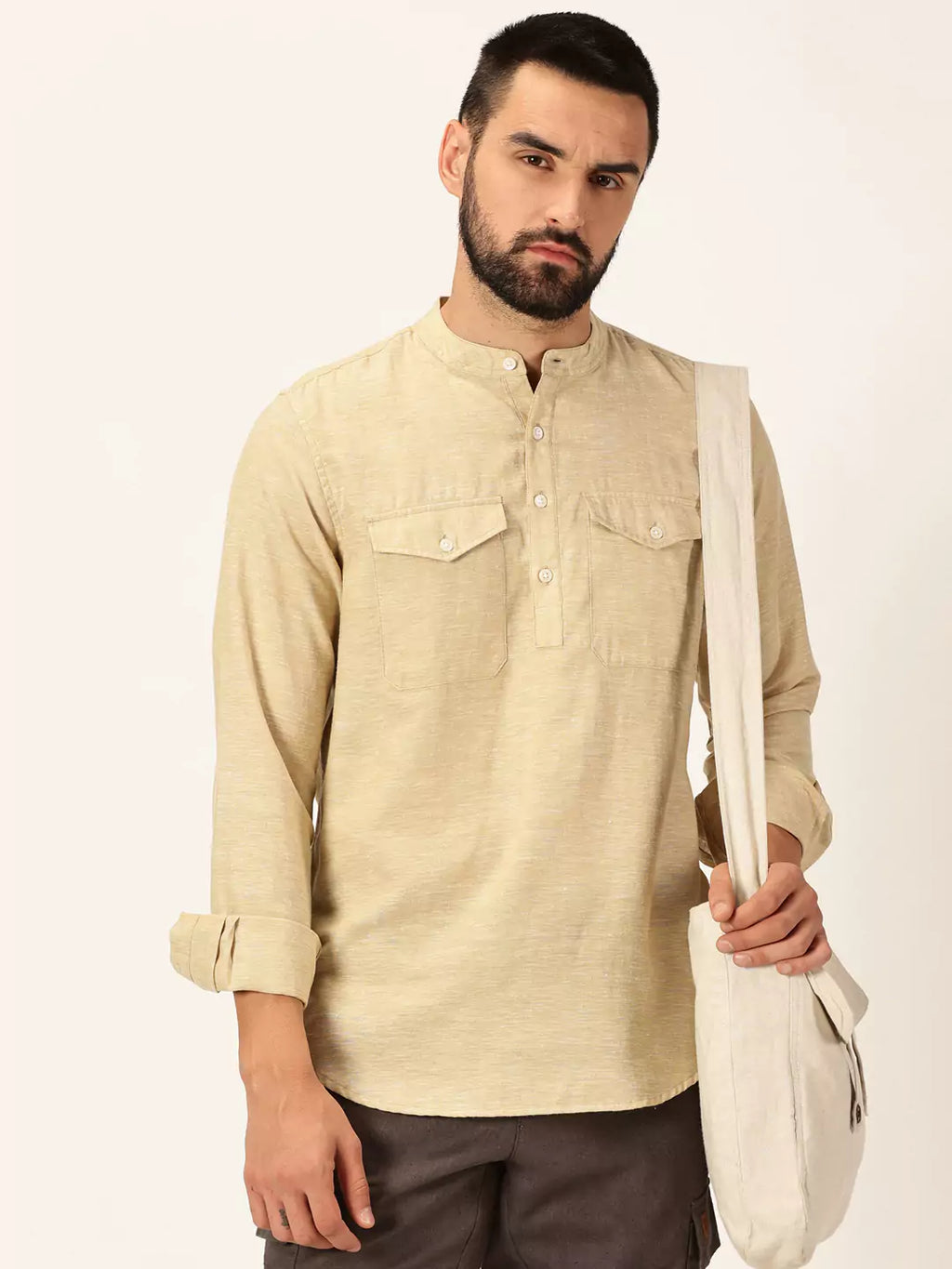 Thomas Scott Men Premium Cotton Linen Slim Fit Opaque Casual Shirt