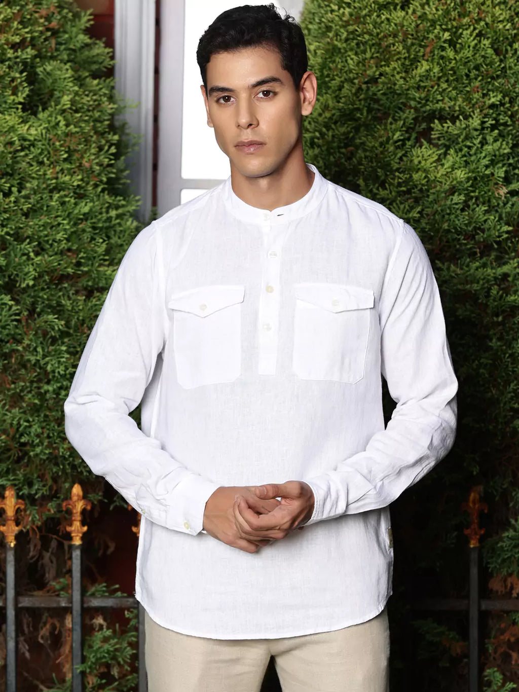 Thomas Scott Men Premium Cotton Linen Slim Fit Opaque Casual Shirt