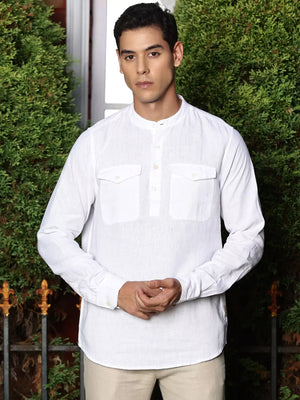 Thomas Scott Men Premium Cotton Linen Slim Fit Opaque Casual Shirt