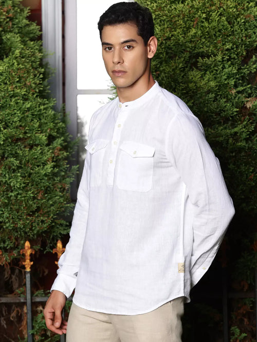Thomas Scott Men Premium Cotton Linen Slim Fit Opaque Casual Shirt