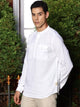 White Premium Cotton Linen Slim Fit Opaque Casual Shirt For Men