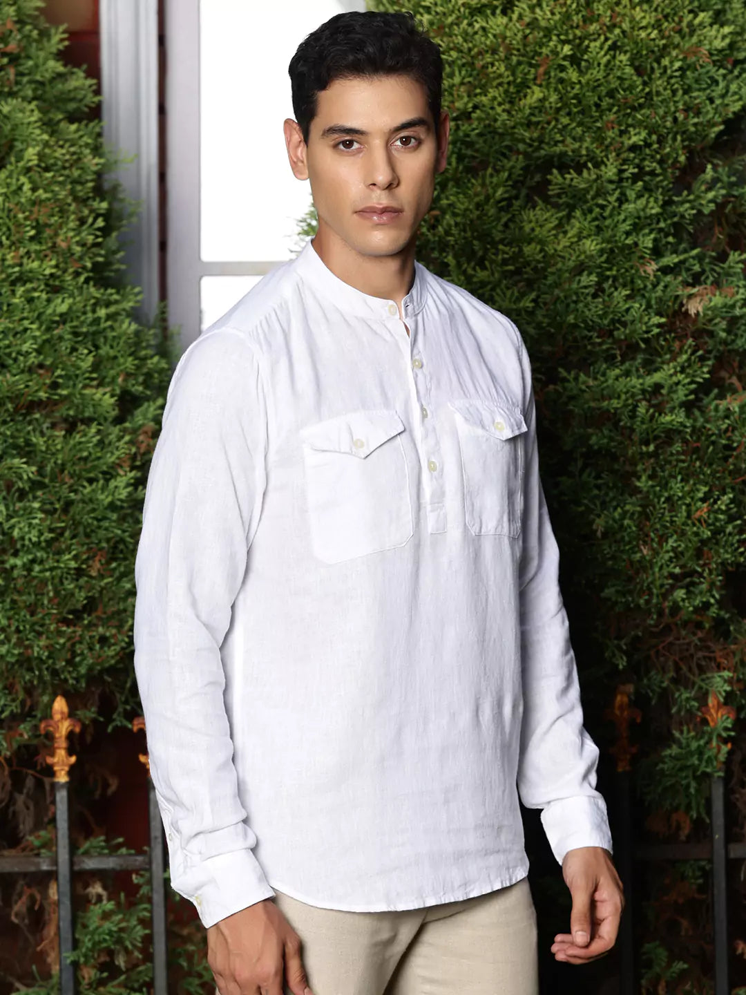 Thomas Scott Men Premium Cotton Linen Slim Fit Opaque Casual Shirt
