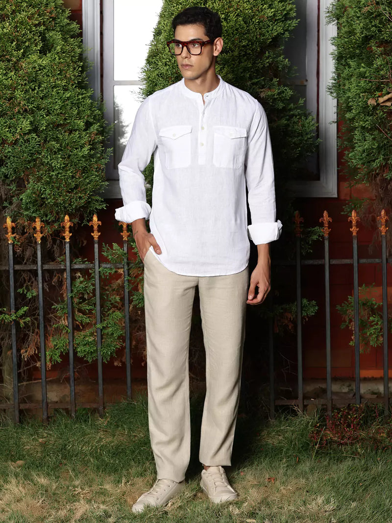 Thomas Scott Men Premium Cotton Linen Slim Fit Opaque Casual Shirt