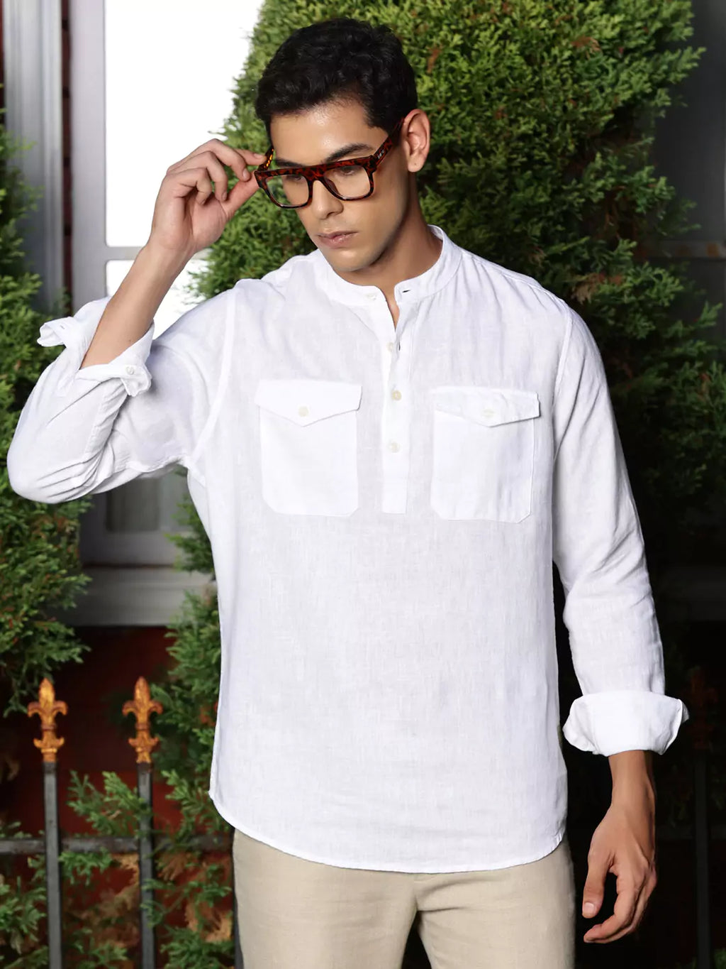Thomas Scott Men Premium Cotton Linen Slim Fit Opaque Casual Shirt