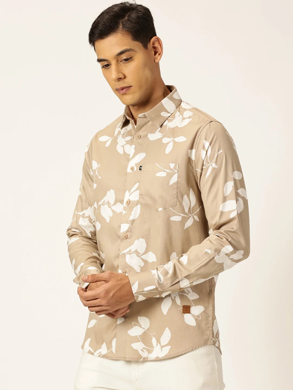 Thomas Scott Men Premium Slim Fit Floral Printed Full Sleeves Cotton Shirt